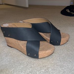 Lucky Brand Navy Cork Wedges